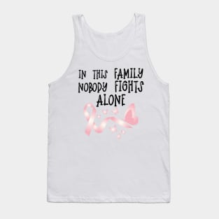 In This Family Nobody Fights Alone - Cute Breastcancer Awareness Butterflies Design Tank Top